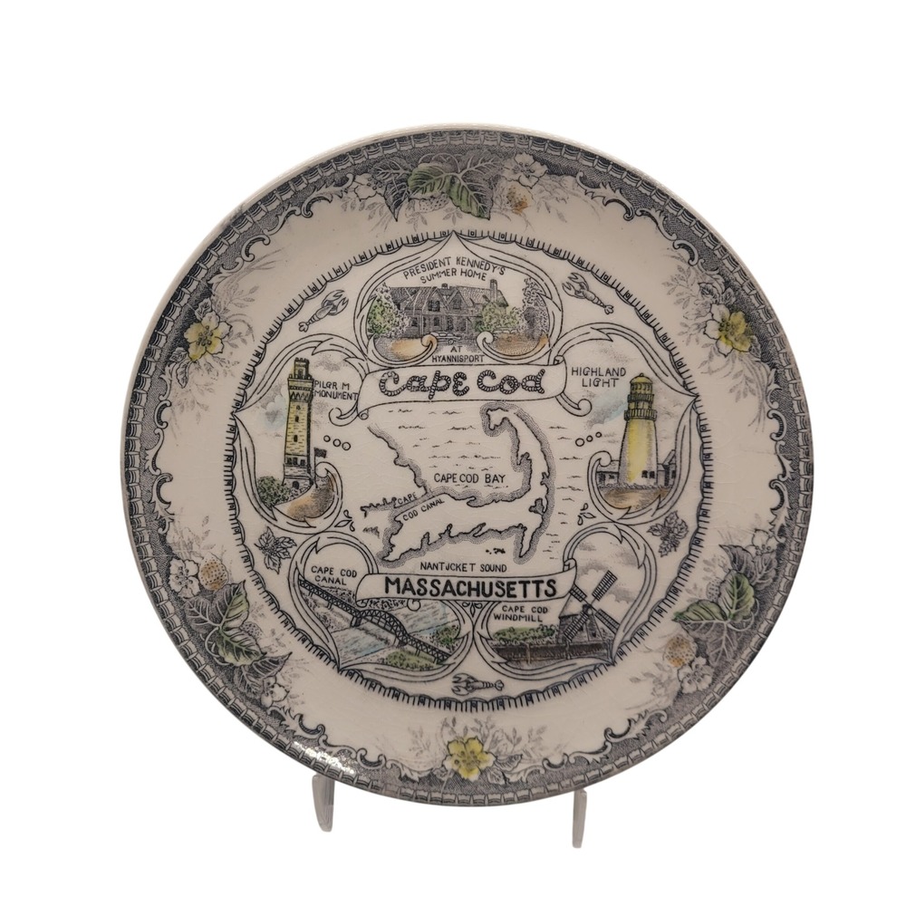 Vintage Cape Cod Massachusetts Souvenir Collector Plate Map Landmarks